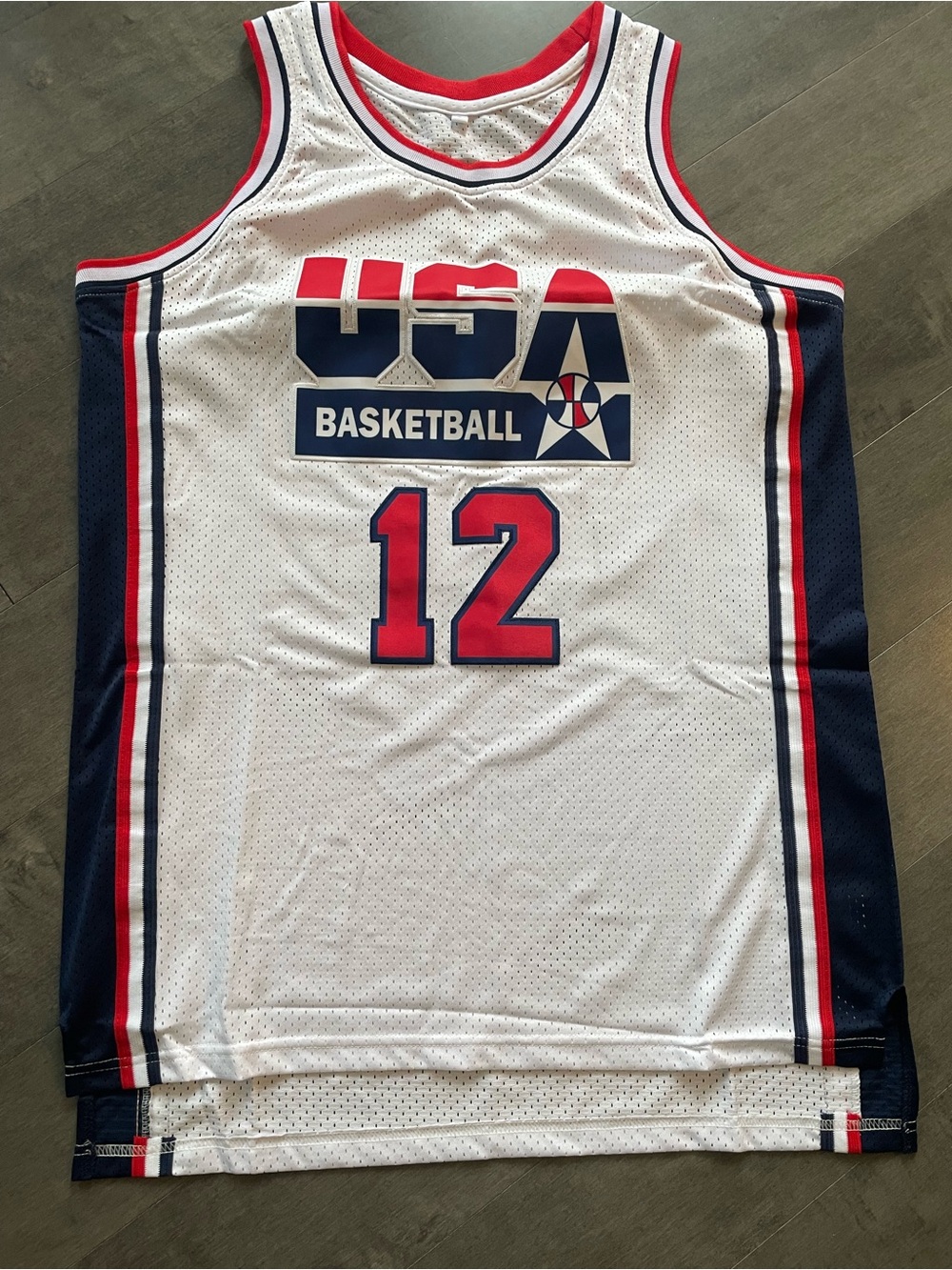 1992 Dream Team #12 John Stockton USA White Navy blue & red throwback Jersey L